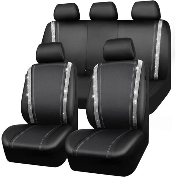 Bling Car Seat Covers Full Set,Shining Rhinestone Diamond Waterproof FauxLeather - Picture 1 of 7